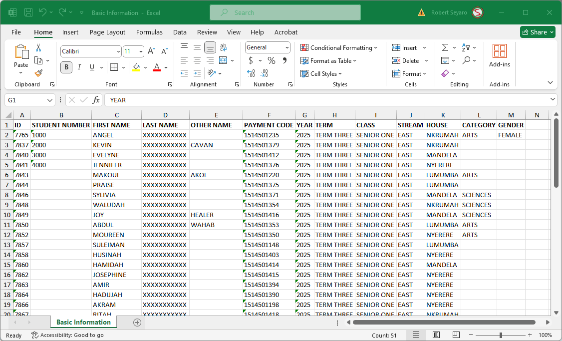 Excel basic information sheet