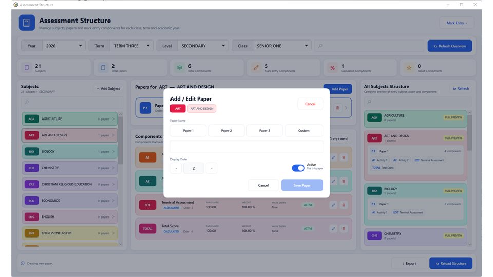 SchoolEasy: Add or edit an assessment paper