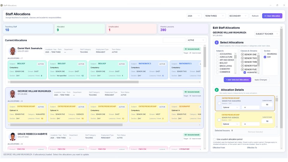 SchoolEasy: Teacher subject allocations