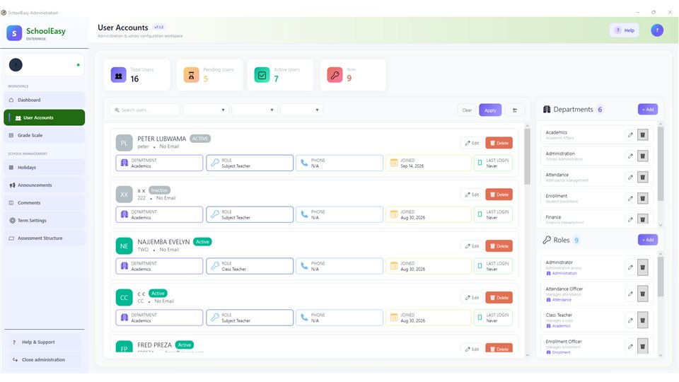 SchoolEasy: User accounts, departments and roles