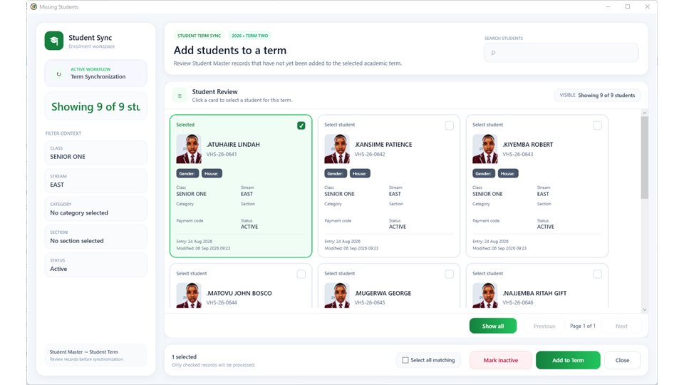 SchoolMeridian: Add students to a term