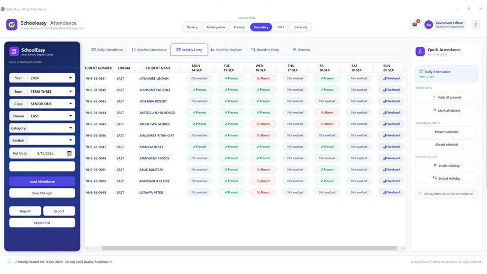 SchoolMeridian: Weekly attendance entry