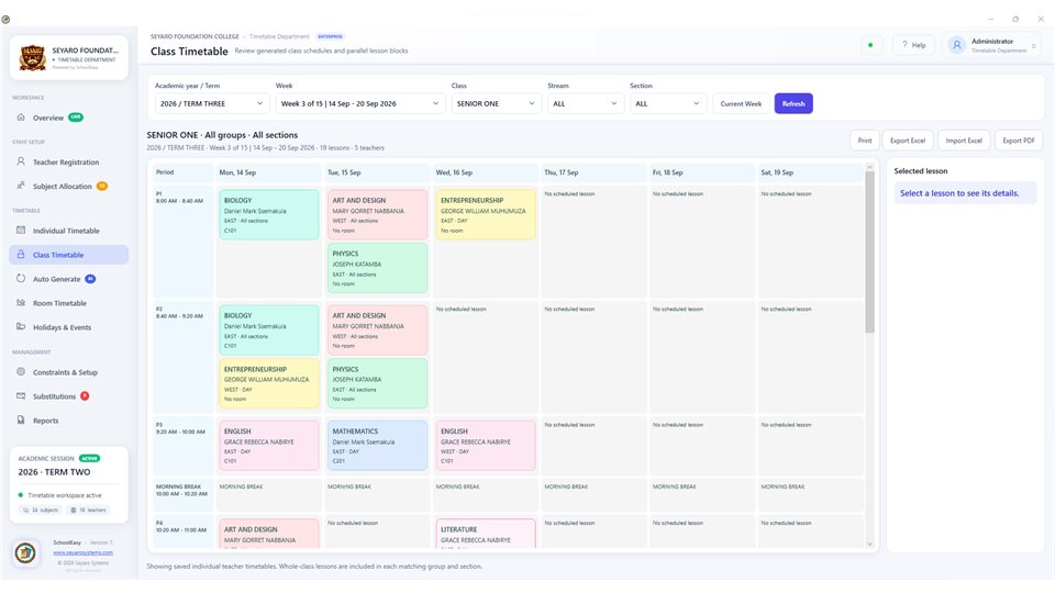 SchoolMeridian: Class timetable
