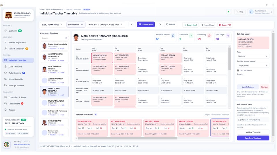 SchoolMeridian: Lesson details and timetable validation