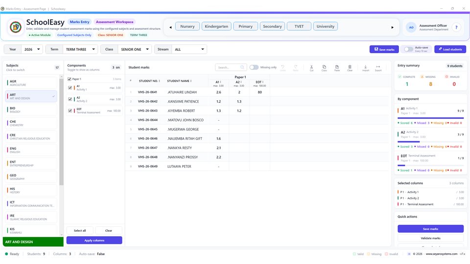 SchoolMeridian: Marks entry workspace