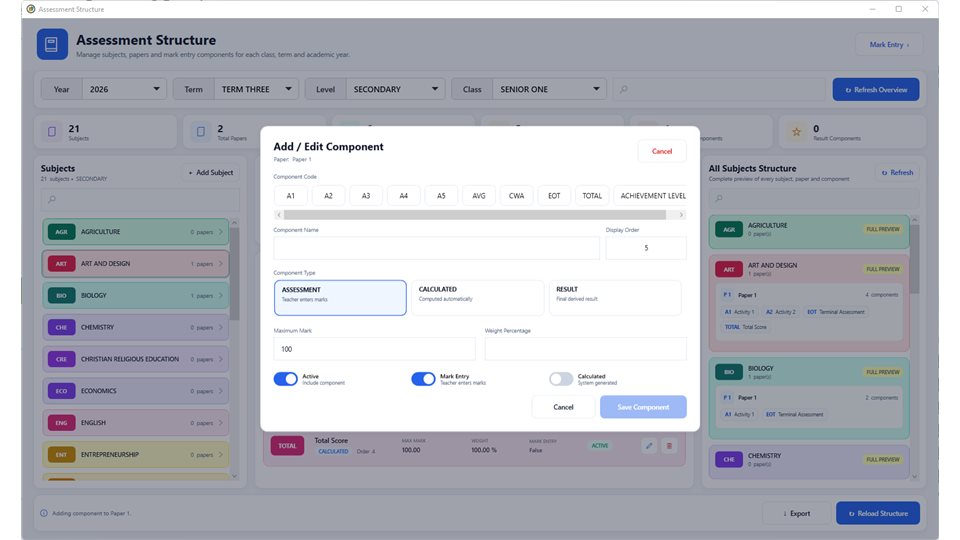 SchoolMeridian: Add or edit an assessment component